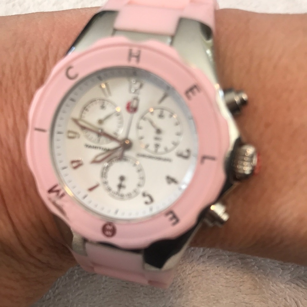 Michele Tahitian jelly bean  pink chrono watch